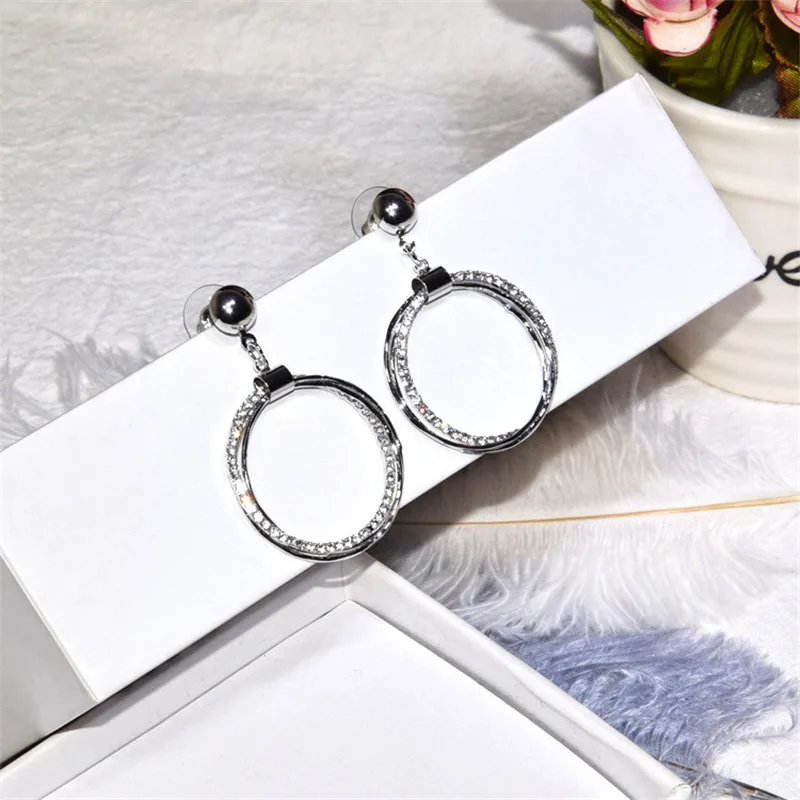 Женские серьги подвески Ajojewel простые круглые Золотого Круга со стразами оптовая