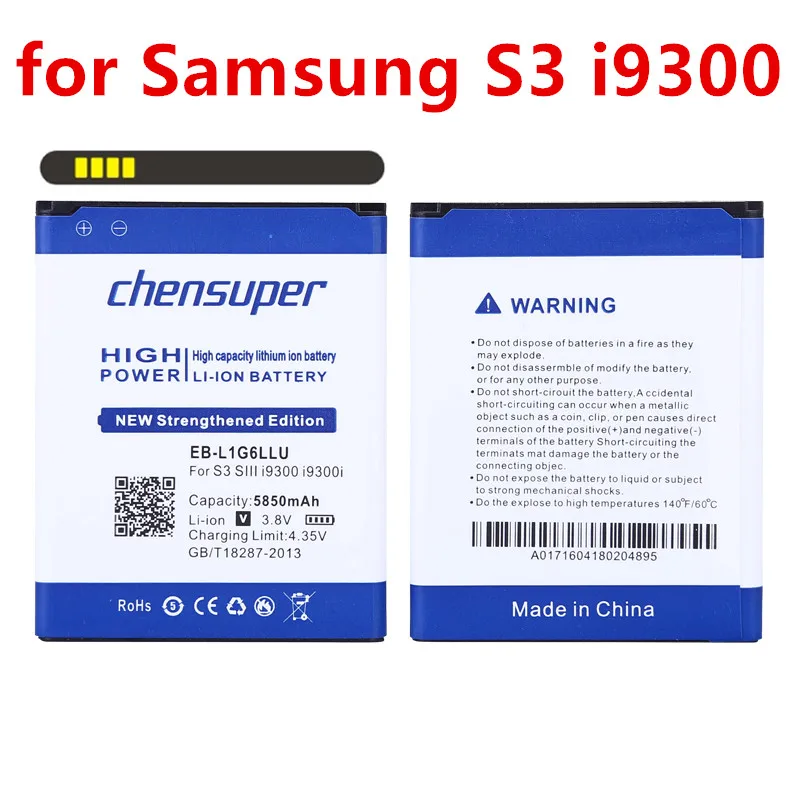 

Новый аккумулятор емкостью 5850 мАч для Samsung Galaxy S3 I9301 I9308 I879 T999 I9305 I9082 I9128 i9060 S III I9300