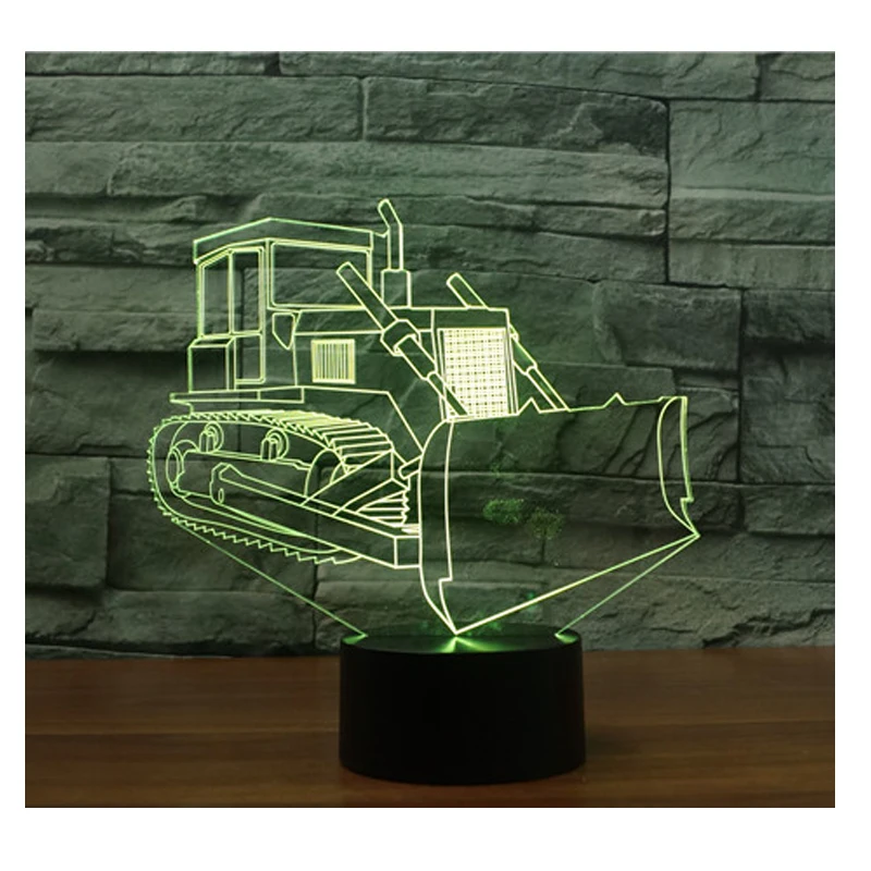Светодиодный ночсветильник 3D для бульдозера лампа украшения дома с 7 цветами
