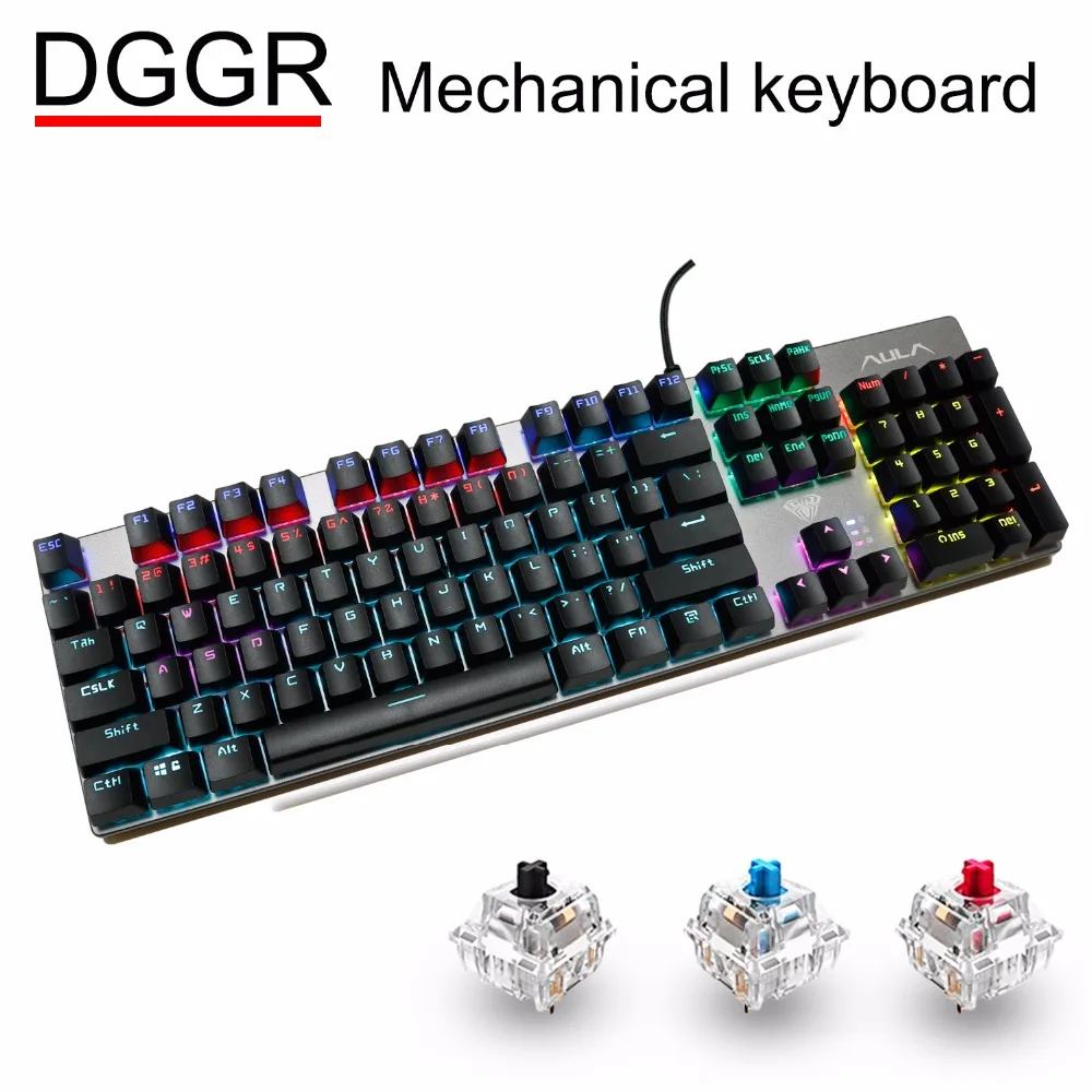 Игровая механическая клавиатура DGGR с 104 клавишами Смешанная светодиодная