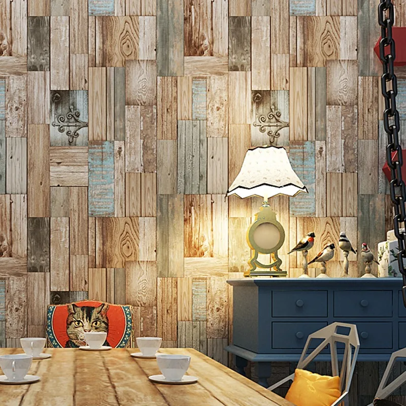 

Retro Personality 3D Wood Board Grain Wallpaper PVC Waterproof Restaurant Cafe Living Room Backdrop Wall Covering Wallpaper Roll