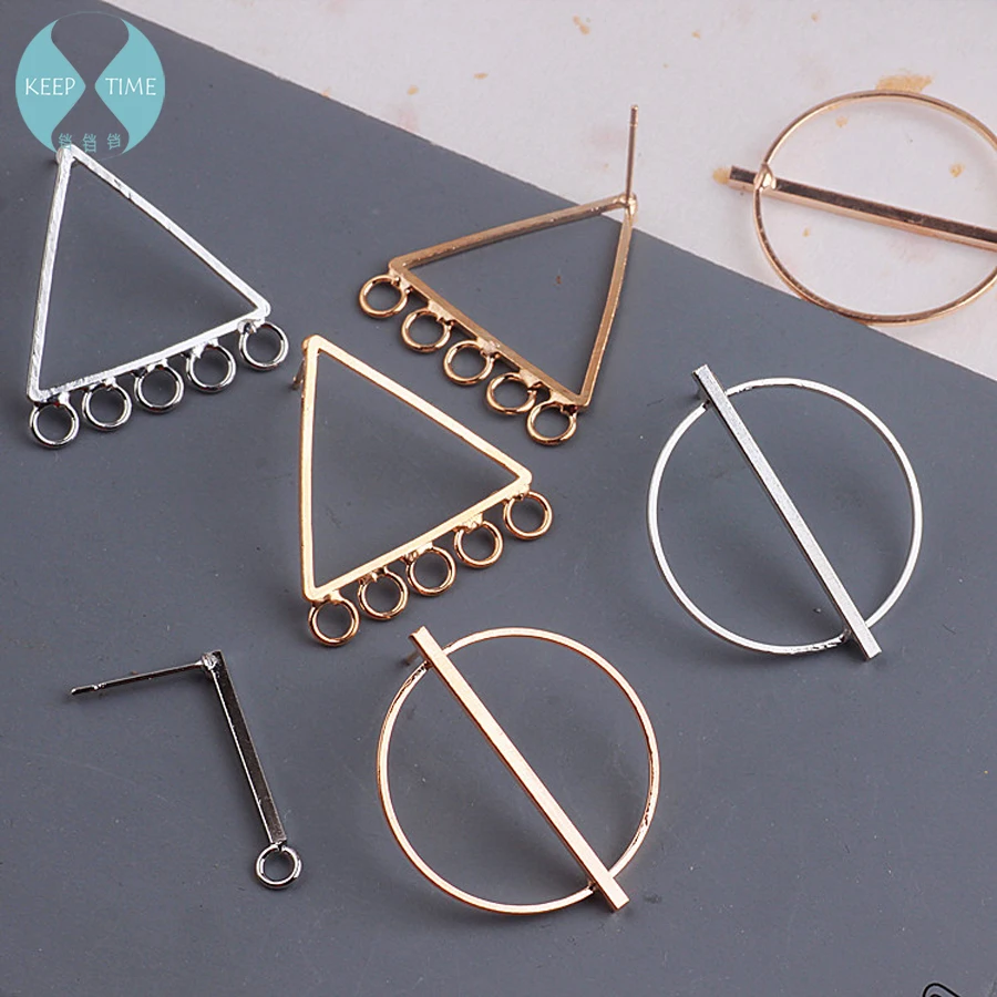 Медные корейские темпераментные серьги DIY модные простые треугольные круглые