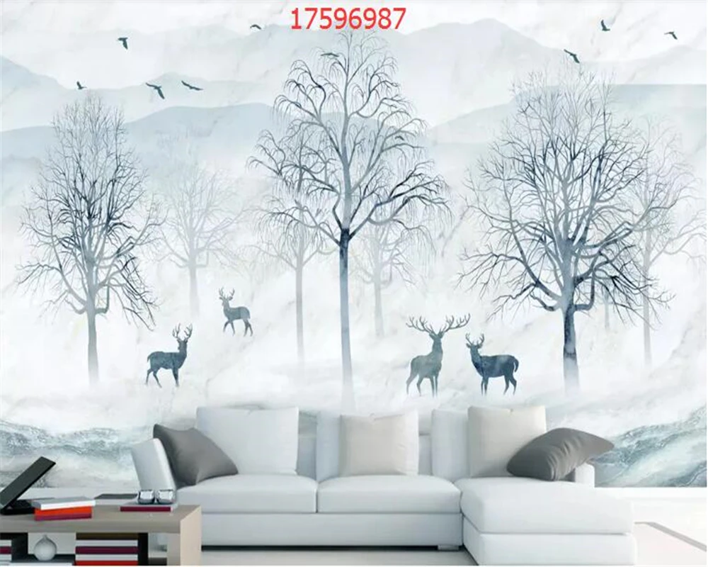 

beibehang Custom size forest fog elk abstract woods black and white landscape TV background wall decoration mural wallpaper