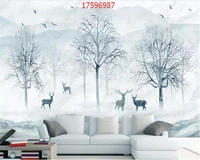 beibehang custom size forest fog elk abstract woods black and white landscape tv background wall decoration mural wallpaper