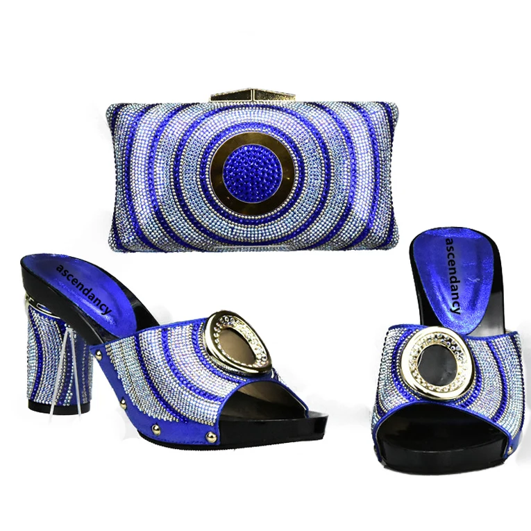 Royal Blue Color Matching Shoes and Bag Set In Heels African Bags Italian Women Italy | Обувь