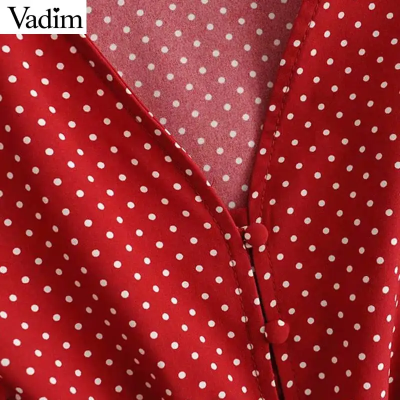 Vadim милый Женский в горошек мини платье галстук бабочка пояса Стильный V образным