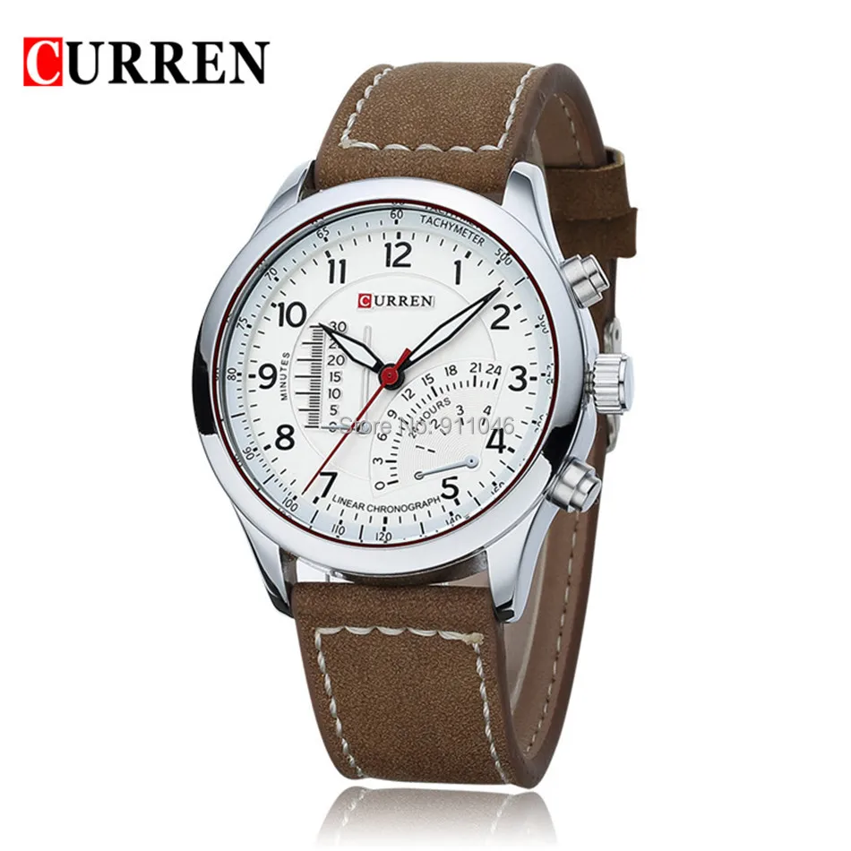 8152 Топ Продажа Curren бренд нубук кожа часы коричневый цвет мужские военные