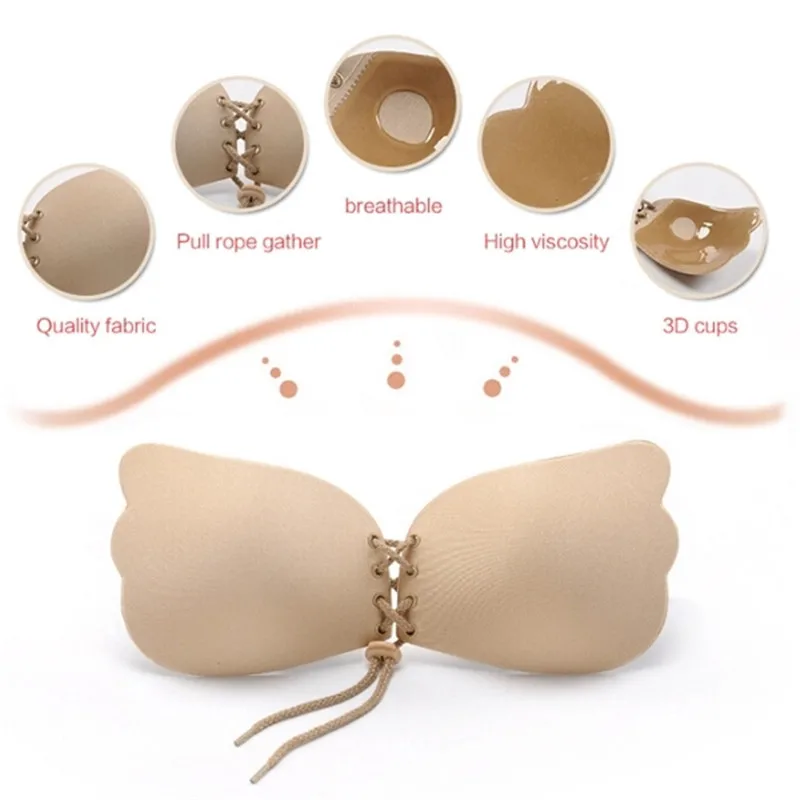 30pcs/Sexy Deep V-shaped Gel Invisible Backless Bra Self Adhesive Strapless Bandage Silicone Breast Lift Push Up fly wing Bras