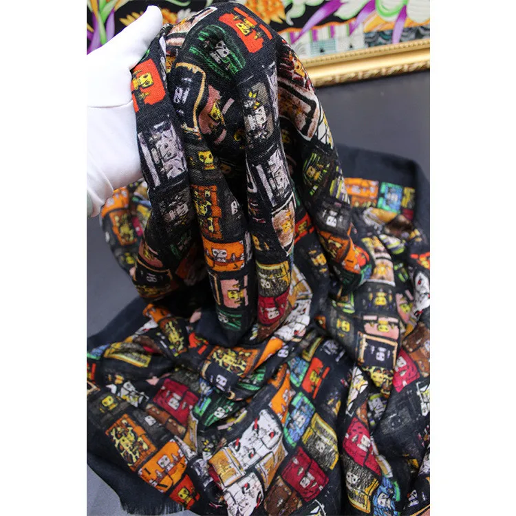 Чистый кашемир женский классический красочный маленький куб горошек ретро принт