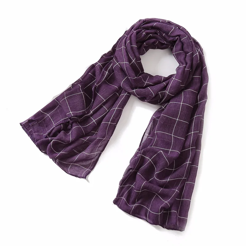 purple Весенний женский шарф модные клетчатые хлопковые шарфы шали и палантины мягкие большие размеры пашмины женские шарфы шарф хиджаб - Цвет: purple