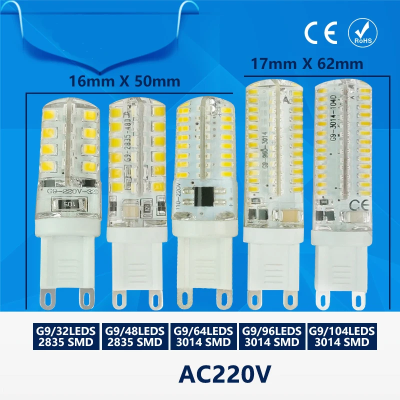 G9 Светодиодная лампа AC 220V Bombillas SMD3014 32 48 64 104 галогенный свет 360 градусов фестивальный светильник G4 Лампада включена.