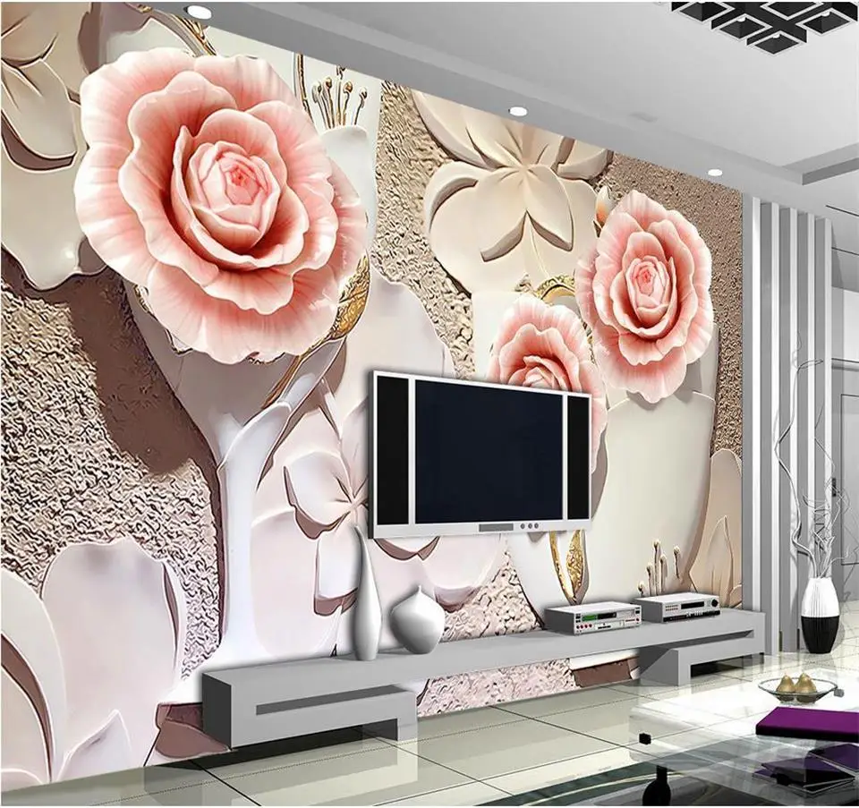 

3d wallpaper custom photo mural living room rose flower relief 3d painting sofa TV background non-woven wallpaper for walls 3d