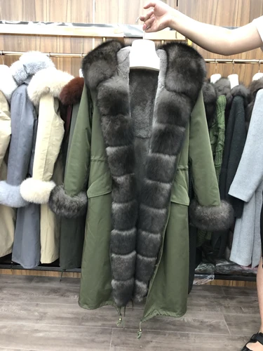 Женская парка пальто зимнее пальто с капюшоном с большим натуральным лисьим меховым воротником порог манжеты натуральная подкладка из кроличьего меха Рекс Длинная Верхняя одежда - Цвет: as picture
