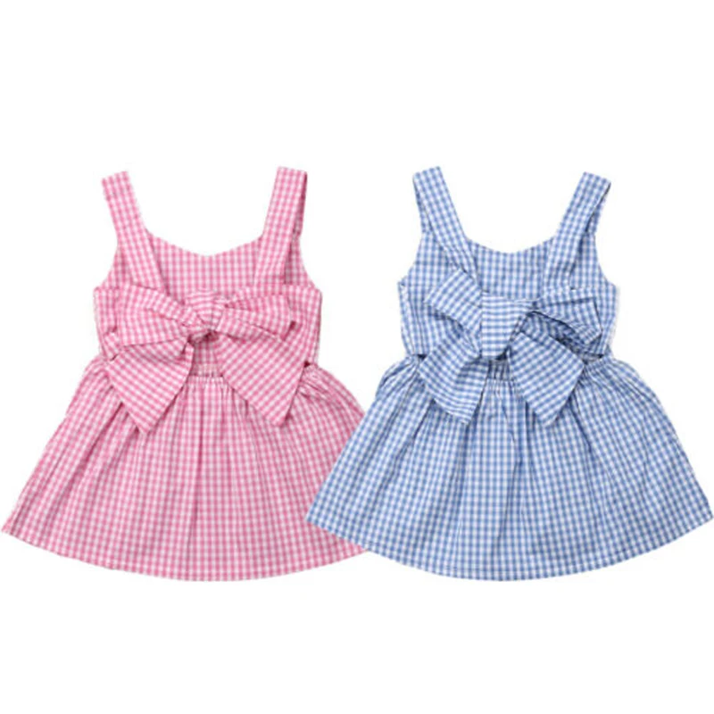 Pudcoco Summer Toddler Kids Baby Girl Sleeveless Bow-Knot Plaid Party Dress Bowknot Cute Clothes | Детская одежда и обувь