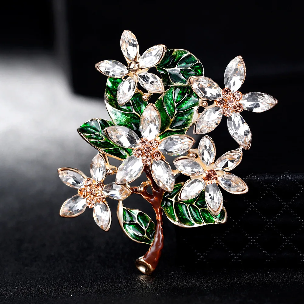 K гаджетов зеленый лист Брошь Винтаж эмаль броши Bijoux FlowerAustrian Кристалл Хиджаб