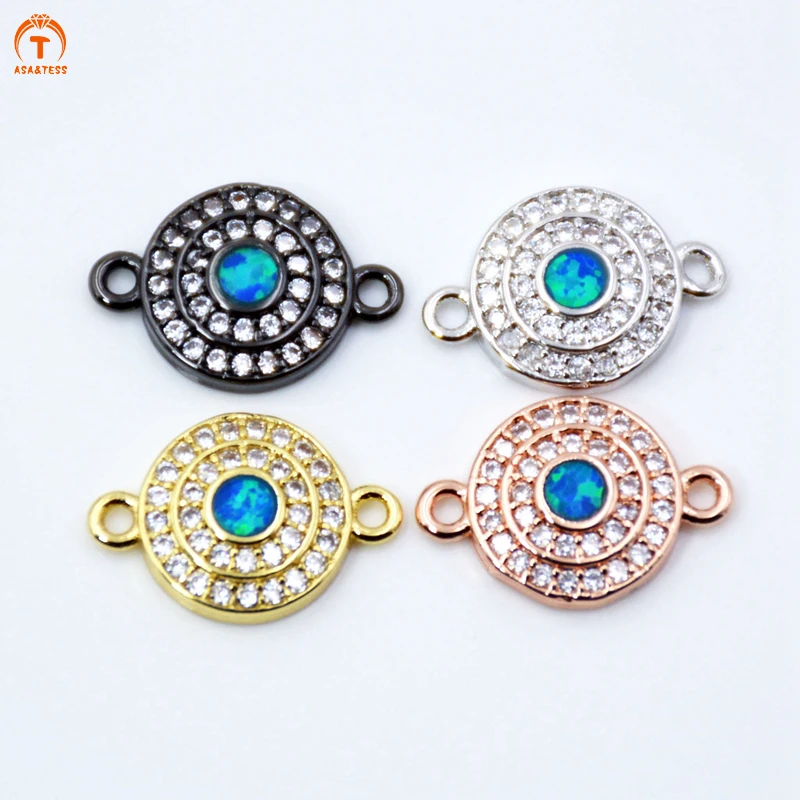 

ASA&TESS CZ Micro Pave Round connector/Link Finding Blue Opal Cubic Zirconia CZ Connector round disc connector for bracelet