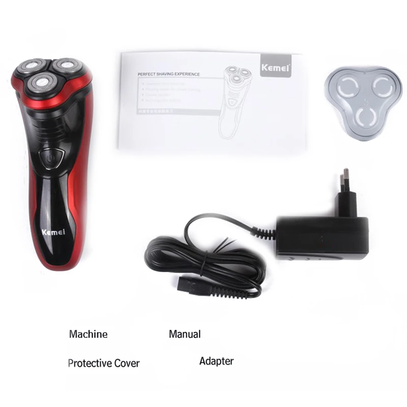Kemei 3D Triple Floating Blade Heads Rechargeable Electric Shaver Men Shaving Machine Razors eard Trimmer Red Color | Бытовая техника