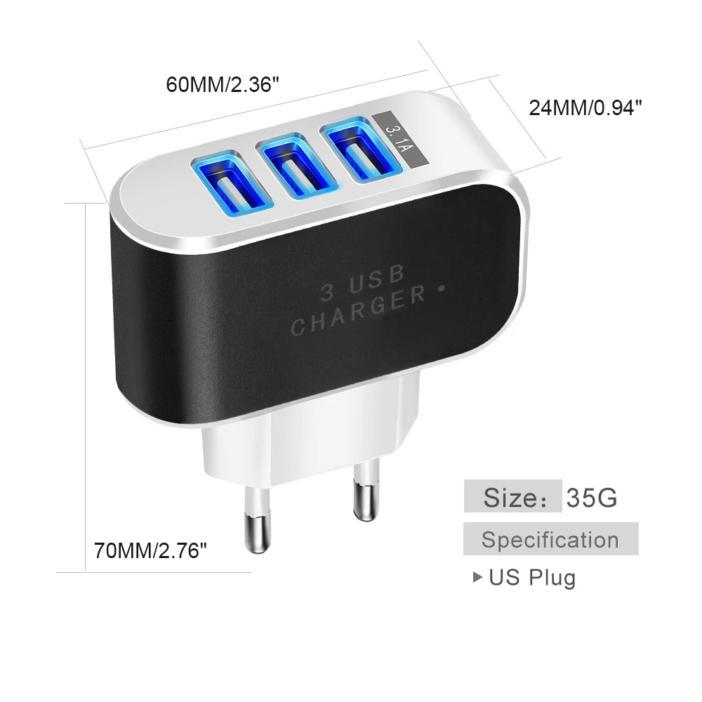 Универсальное быстрое зарядное устройство с 3 портами USB мобильный телефон для