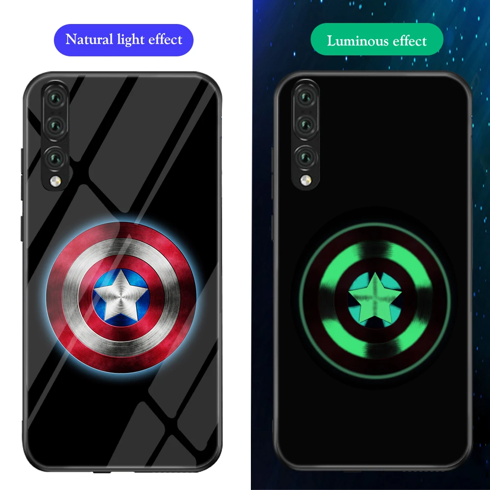 ciciber Phone Case for Huawei P30 Lite Pro Marvel Captain America Logo Luminous Glass Cover For P20 Coque Funda |