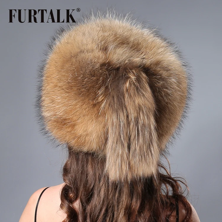 Женская меховая шапка FURTALK мягкая теплая шапка-ведро из натурального меха енота