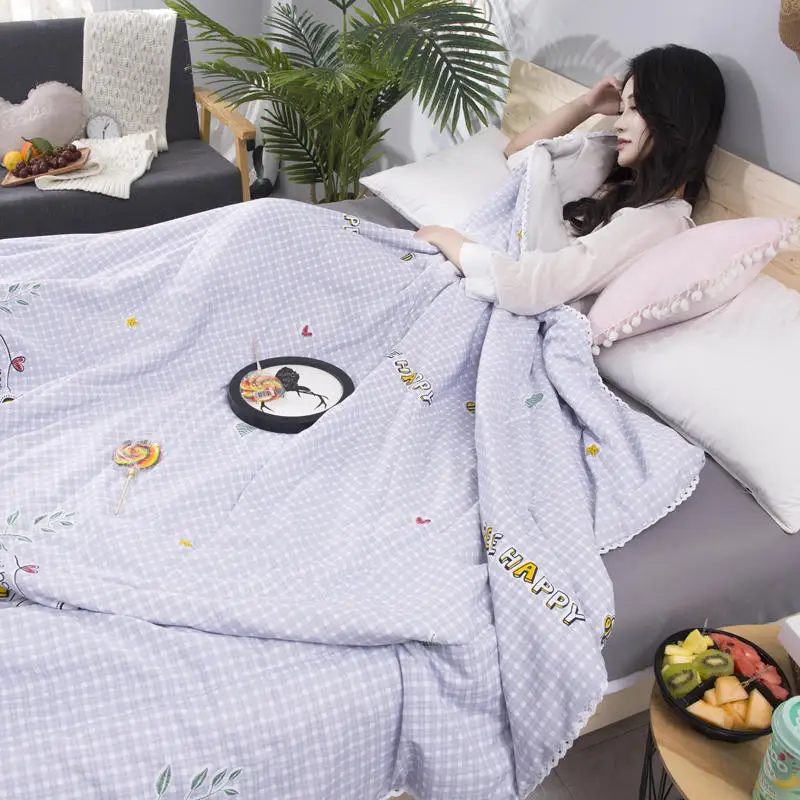 Leaf Pattern Soft Skin-friendly Summer Duvet Washed Cotton Thin Quilt Children Adults Duvet Pillowcase Wholesale(200x230cm