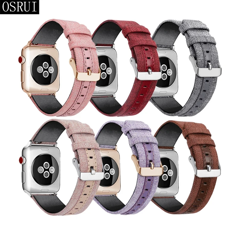 Кожаный ремешок для Apple watch band 44 мм 42 мм 40 мм 38 мм correa aplle Iwatch band 3 2 холст браслет на запястье ремень аксессуары для часов