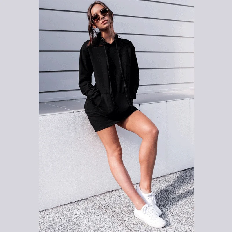 Длинная толстовка с капюшоном Женская Толстовка С Карманами Осень зима 2018