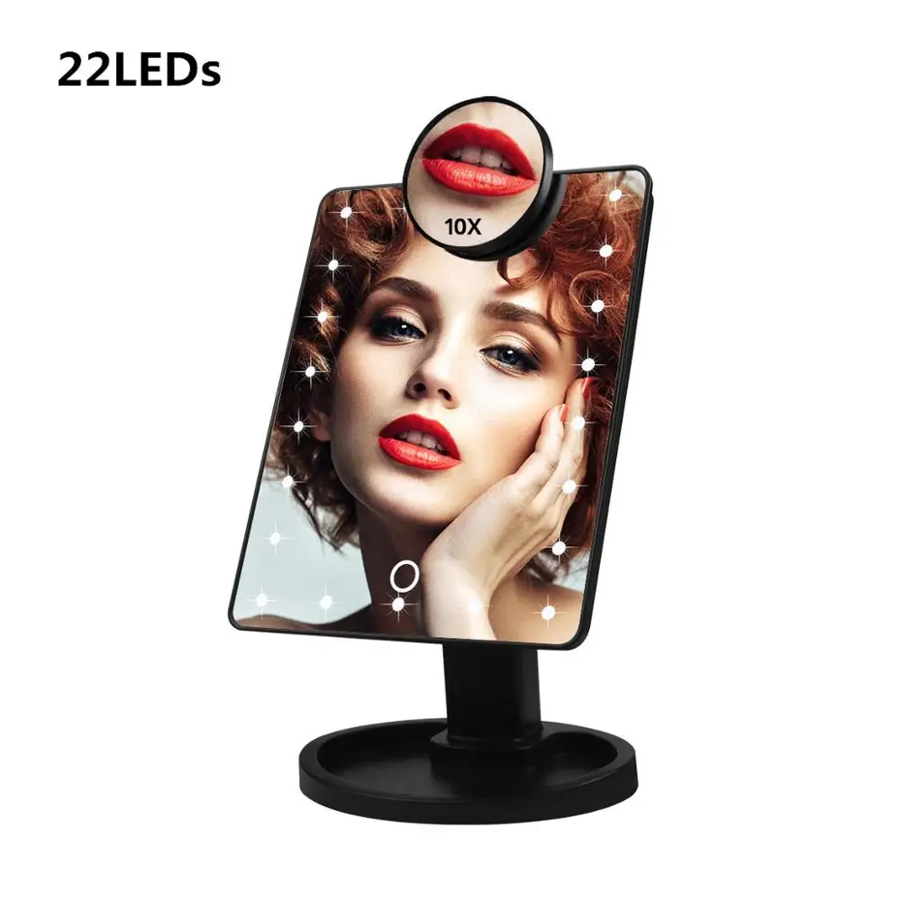22 LEDs Black Set 1X 10X Макияж Зеркало сенсорный экран светодиодный макияж свет туалетный столик зеркала Регулируемый Настольный туалетный свет для косметической красоты - Испускаемый цвет: 22 LEDs Black Set