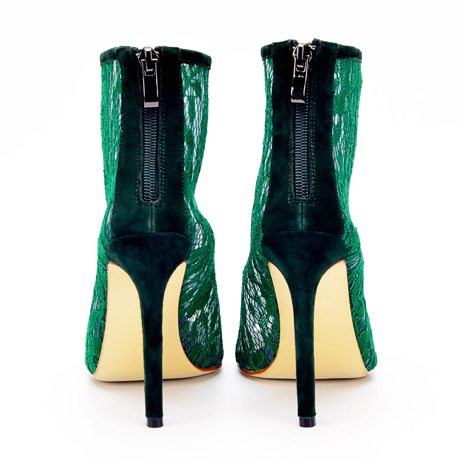 Silla Rulers Summer Spring Gladiator Sandals Women Peep Toe Boots Lace Hollow Out Thin High Heel Shoes Back Zipper Bootie Pumps |