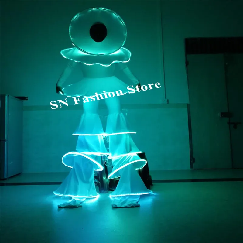 CC26 костюмы для бальных танцев led робот Stilt костюм белый светящийся светильник клоун сценическая одежда Подиум представление одеть бар dj платье