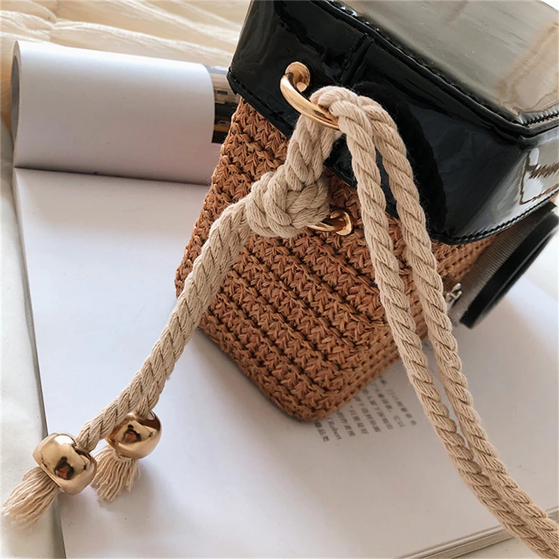 Женская Мини соломенная плетеная квадратная сумка в форме камеры дорожная для