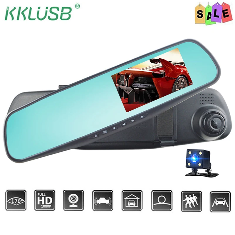 Full HD 1080 P Автомобильный видеорегистратор Камера авто 4 3 дюймов зеркало заднего