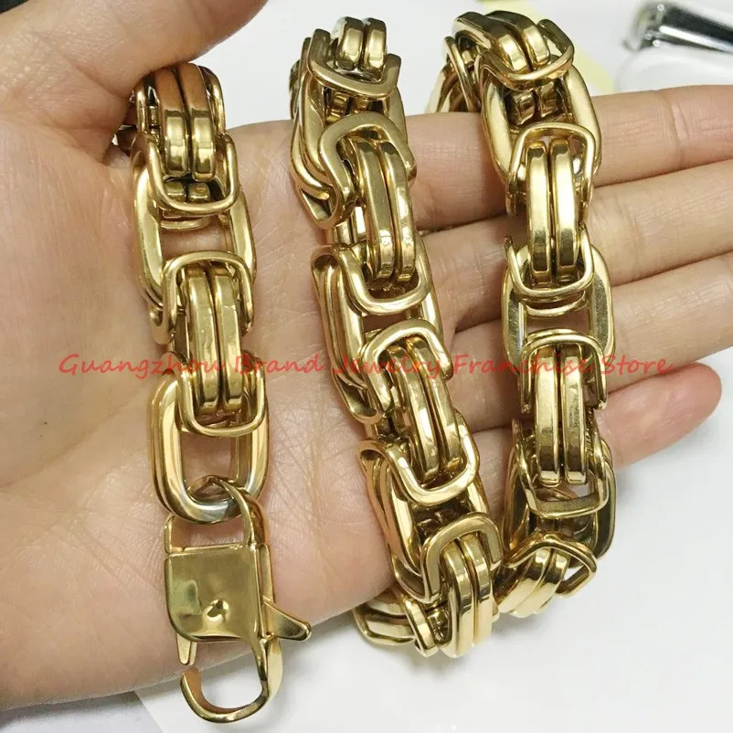 

High Quality 12/15mm 7-40" Gold Tone 316L Stainless Steel Men's Cool Double Curb Curb Link Chain Necklace