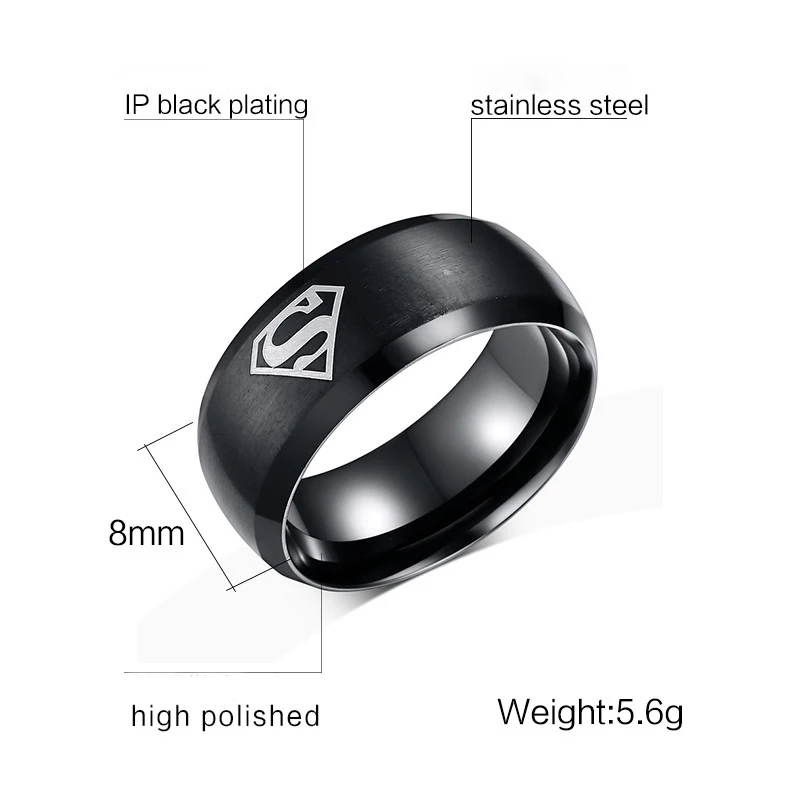 Составное Титан Сталь Для мужчин Кольца Нержавеющая сталь фильм Плёнки Супермен