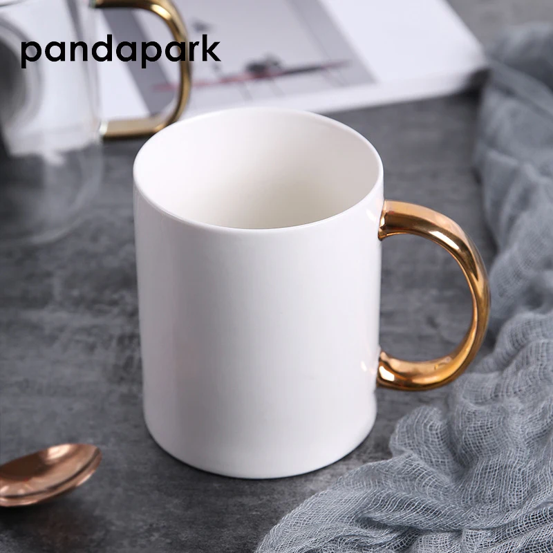 Pandapark Новинка 2018 короткая белая керамическая кофейная кружка с золотыми ручками