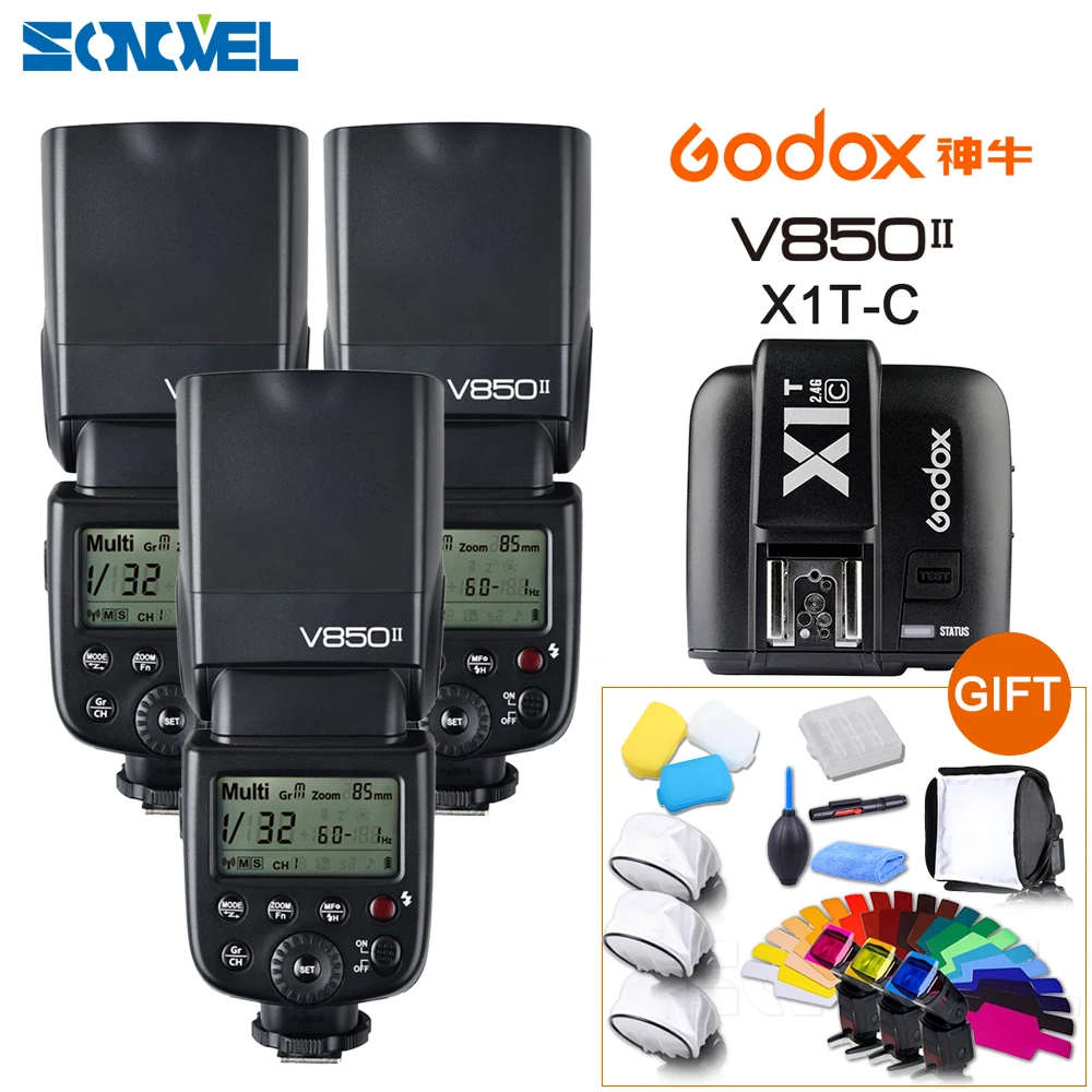 Свободная яркость! Беспроводная система X Вспышки 3x Godox V850II GN60 HSS 2 4G Speedlite литий
