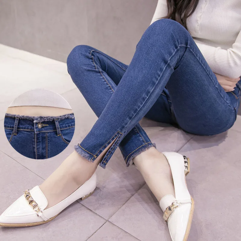 Высококачественный хлопковый деним джинсы для женщин Осенние Стрейчевые тонкие