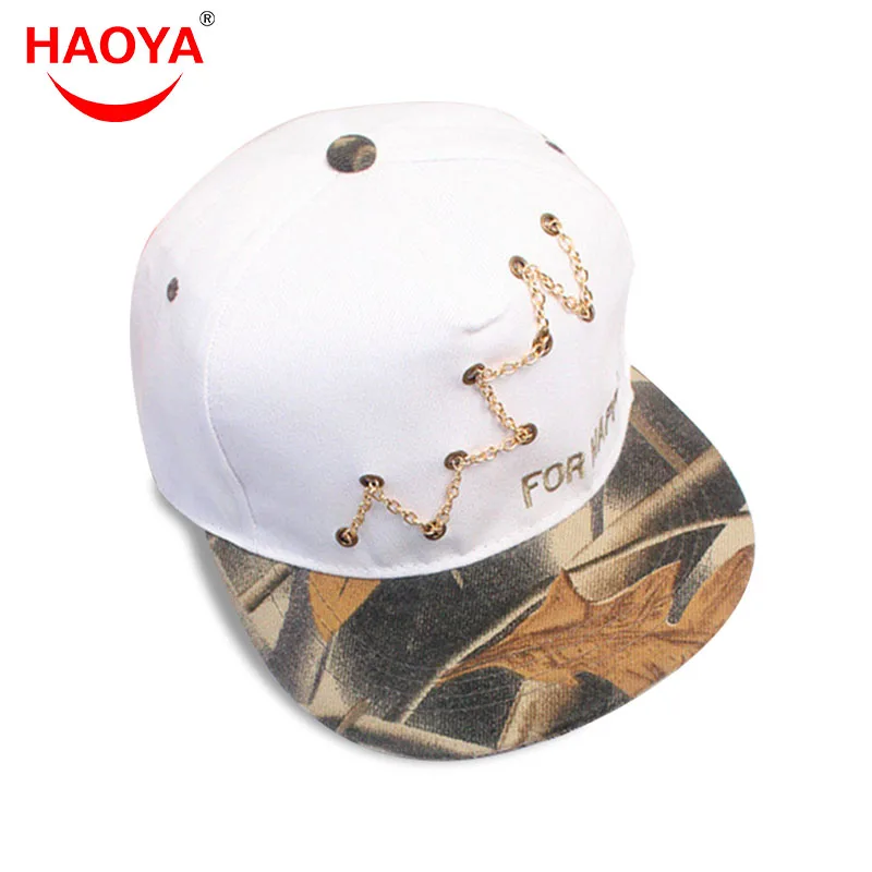 HAOYA 2017 Цепь Личность Бейсболка Печати Плоские Карнизы Хип Хоп Hat Мужская Вышивка