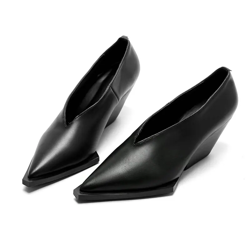 

Genuine Leather Women High Heels Wedges Platform Heels Zapatos Mujer Genuine Leather Black Bridal Shoes Chaussure Femme