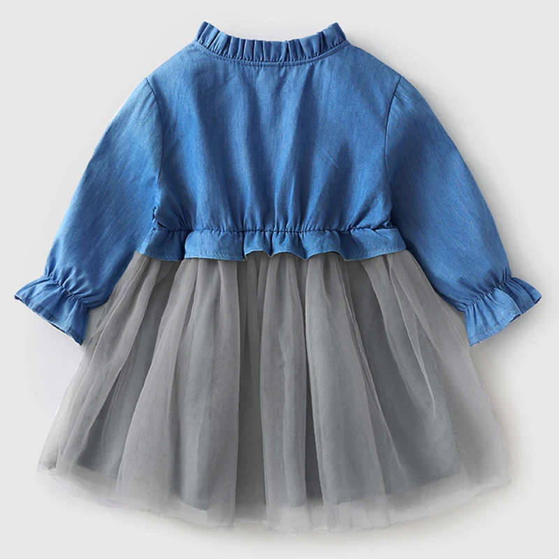 Милое джинсовое платье для девочек с длинными рукавами весенняя одежда