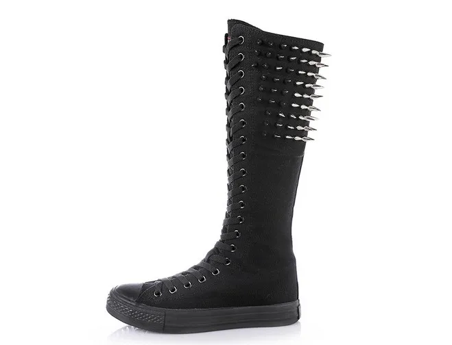 black flat Модные женские кроссовки; парусиновые ботинки на плоской подошве, визуально увеличивающие рост; обувь с заклепками; женские вечерние белые туфли для клубных танцев; zapatos mujer - Цвет: black flat