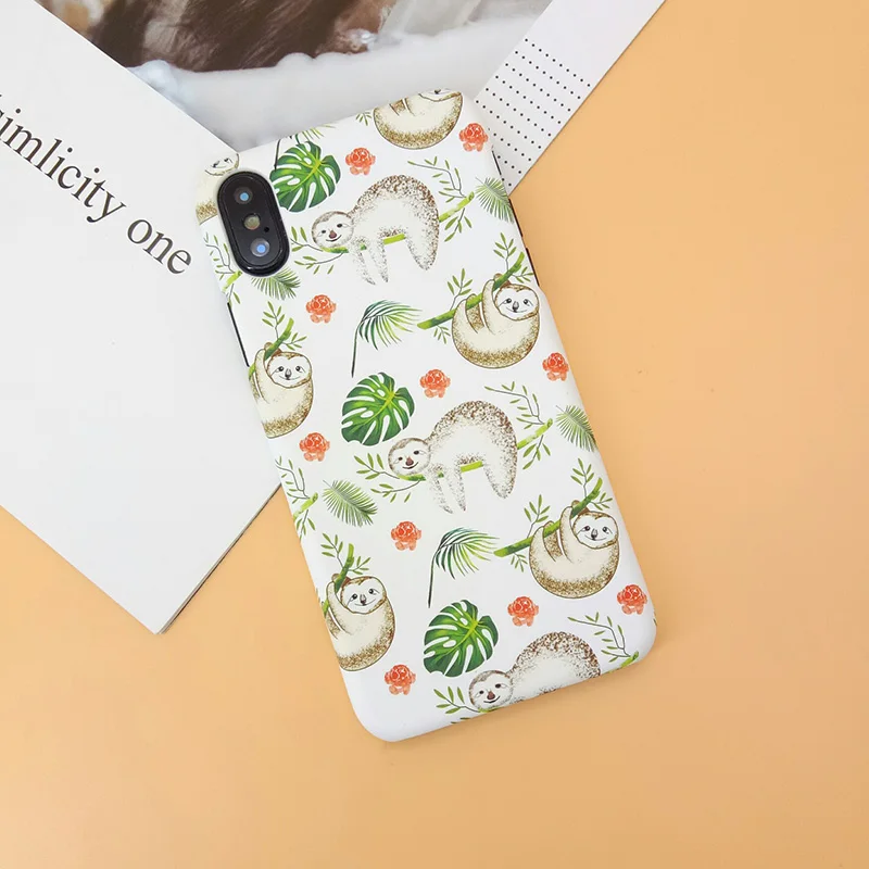 Green Grass Leaf Flower Plants Case for iPhone X Ultra Thin Matte Hard PC Cover Coque 7 8 6 6S Plus Cute Sloth |