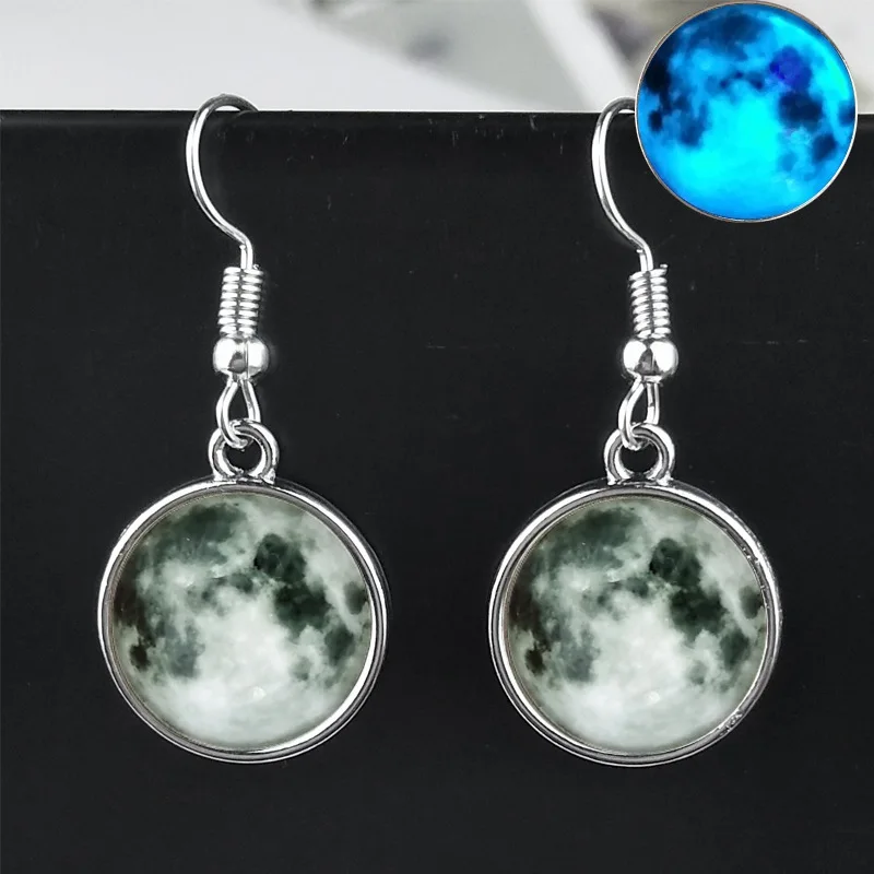 earring SUTEYI Винтаж планета Glow кольцо звезда серии Стекло Кабошон Кольца светятся в темноте серебристого цвета свадебные серебрянное кольцо с кристаллами Femme - Цвет основного камня: earring