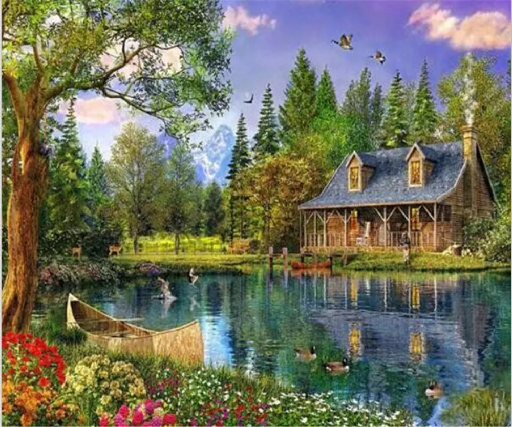 diamond painting villa landscape embroidery spring | Дом и сад