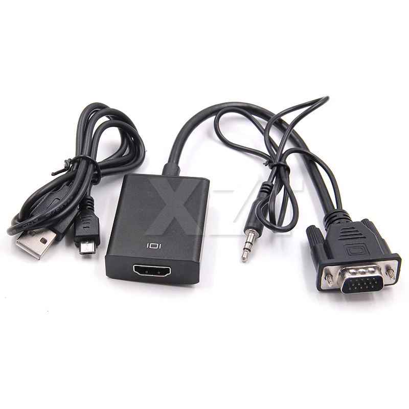 1 шт. Черный VGA HDMI 1080p с кабелем конвертером Auido VGA2HDMI USB звуком IC Power адаптер