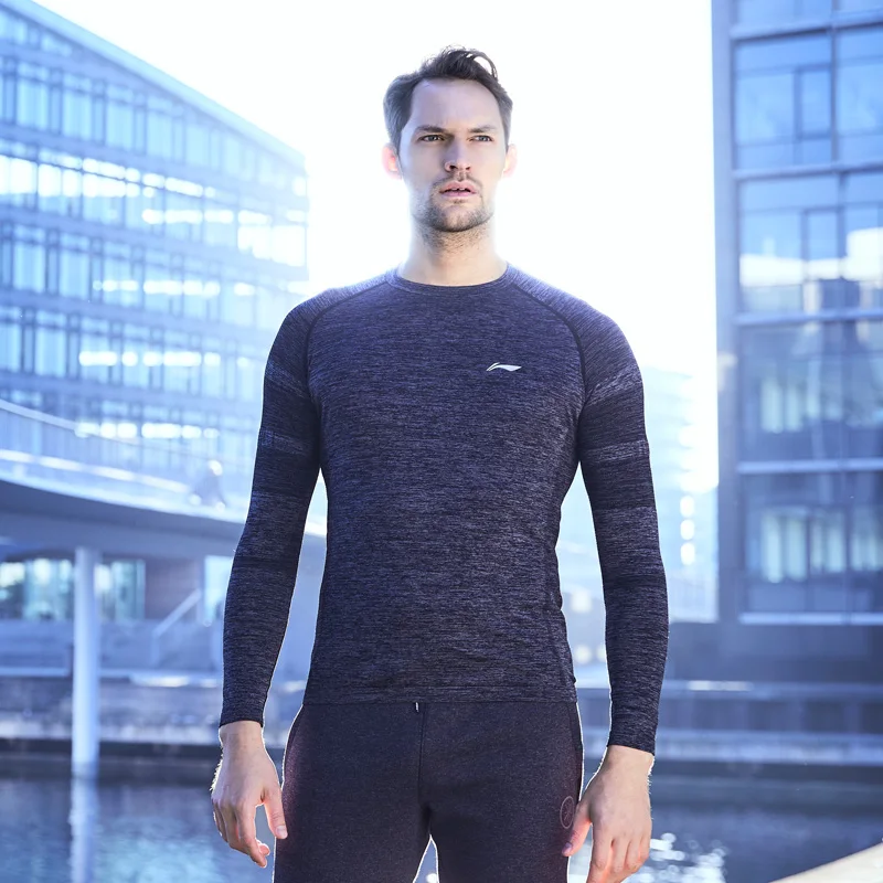 Мужская Спортивная Футболка Li Ning облегающая футболка с длинным рукавом 72% Nylong