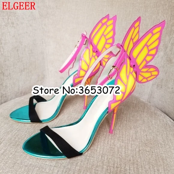 Потрясающие Роскошные брендовые босоножки на шпильках с разноцветными крыльями