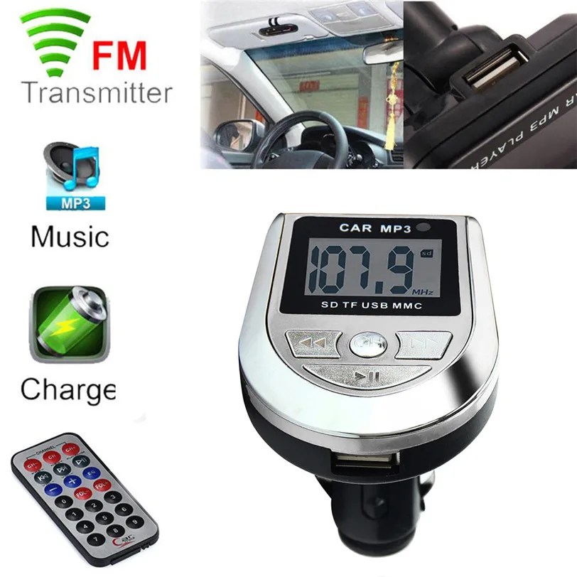 MP3 плеер беспроводной FM передатчик модулятор Автомобильный комплект USB SD MMC lcd пульт May30 заводская цена