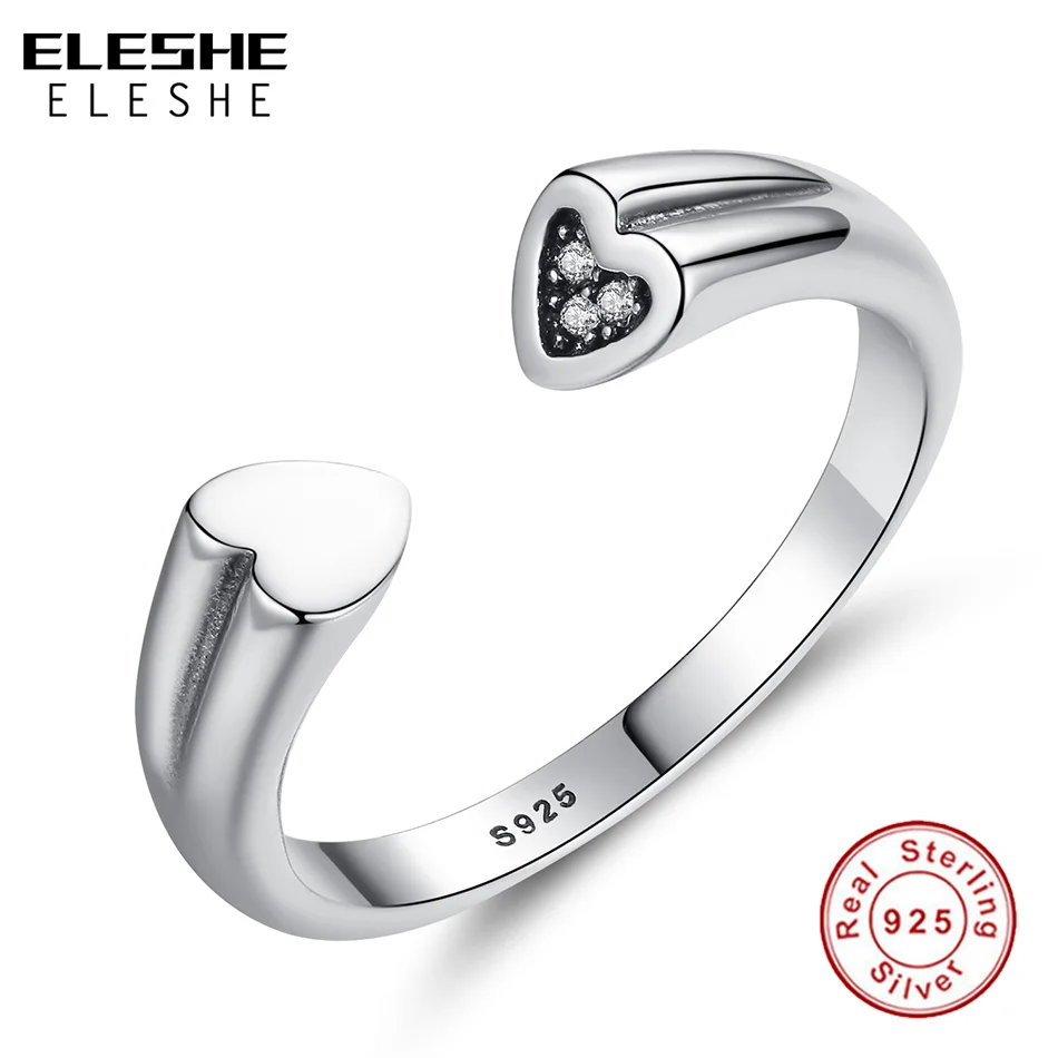ELESHE, новинка, модные, 925 пробы, серебряные, открытые кольца, кристалл, кубический цирконий, сердце, кольцо для женщин, свадебные, роскошные ювелирные изделия, подарок