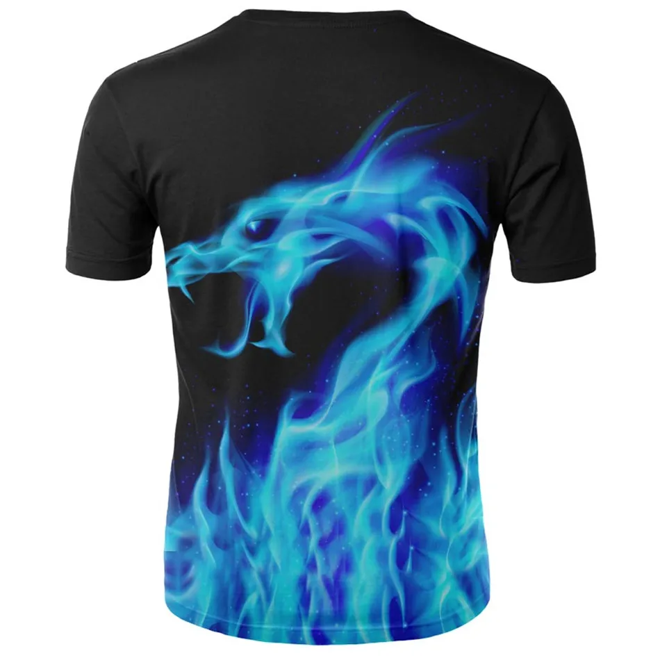 Детская новая Летняя мода 3D футболка голубого пламени Дракон забавная; обувь большого размера для мальчиков; футболки с принтом для девушек Детская крутая Костюмы Топы